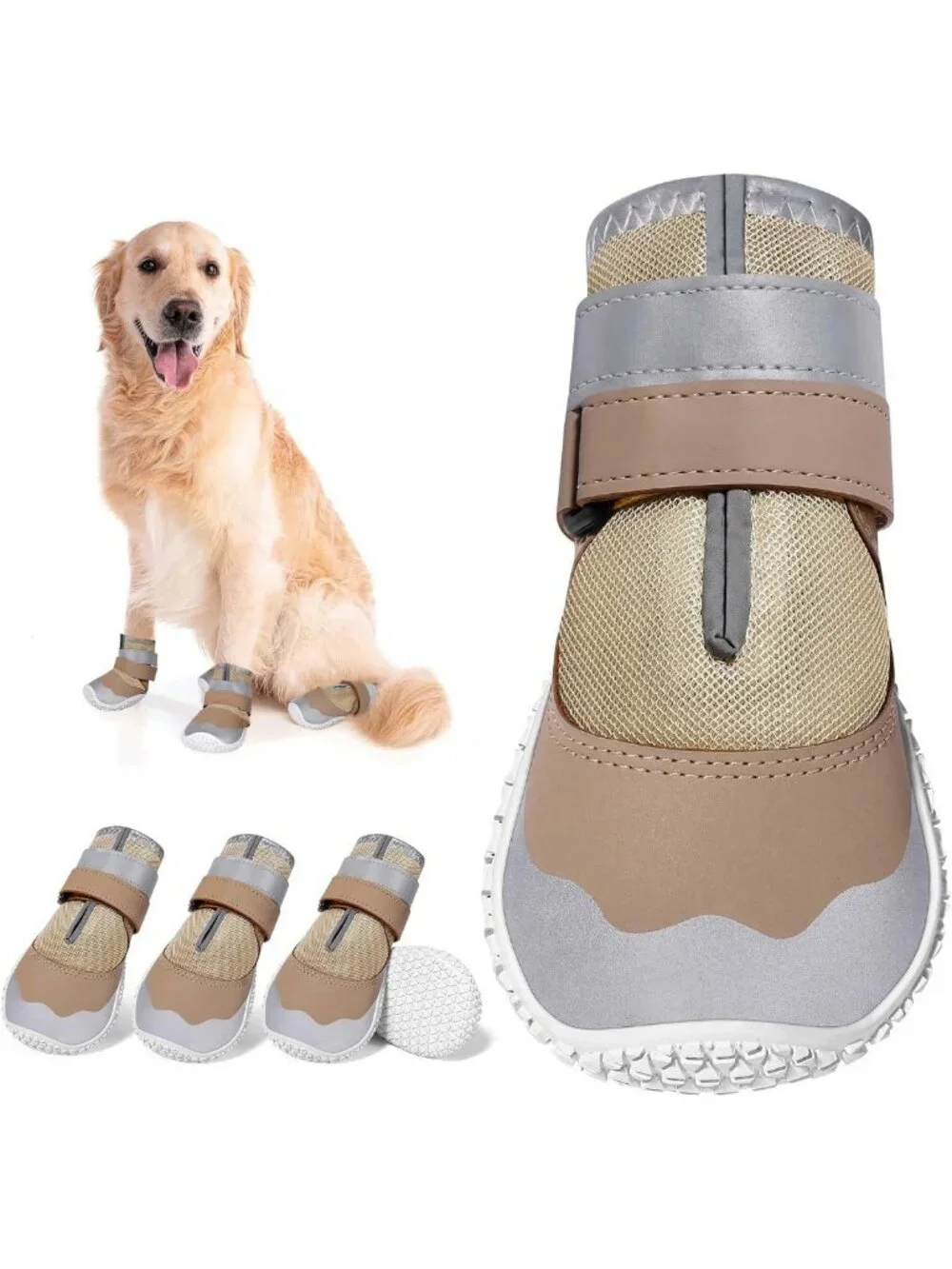 Stylish Mesh Dog Boots for Medium Dogs - Khaki 4PCS, Size 5, Waterproof